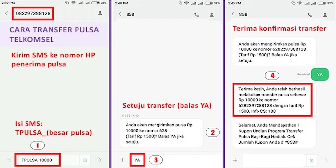 Cara kirim Pulsa Telkomsel ke Indosat Melalui SMS